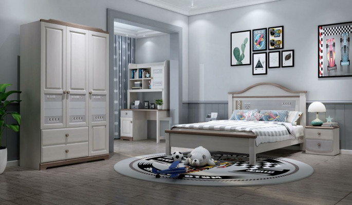 Bedroom youth children's room set modern wardrobe bedside table table new 5-piece set.