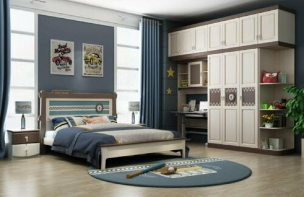 Bedroom complete set bed nightstand dresser 6-piece design wood furniture sets