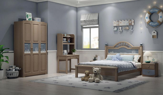 Youth children's room set bedroom modern wardrobe bed nightstand table 5-piece.