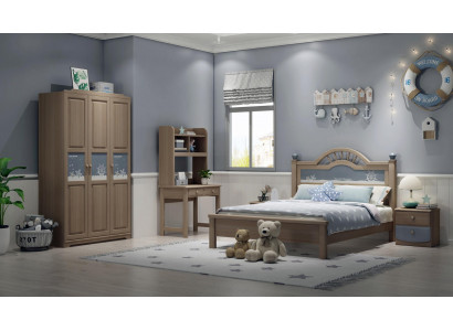 Youth children's room set bedroom modern wardrobe bed nightstand table 5-piece.