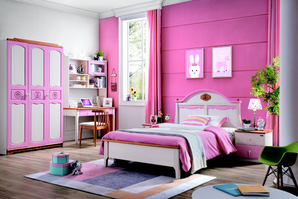 Modern closet dresser table wood 5-piece bedroom youth children's room set