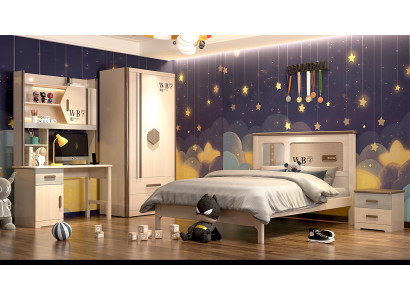 Children's room, teenage room set: bed, wardrobe, nightstand, desk 4-piece