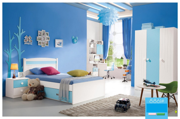Children's complete set youth room bed chest of drawers wardrobe table office 4-piece furniture