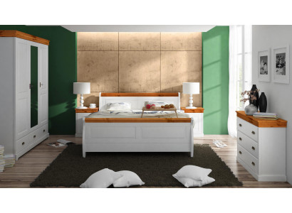 Country House Bed, Wardrobe, Nightstand, Complete Bedroom Wood Set 5-piece New
