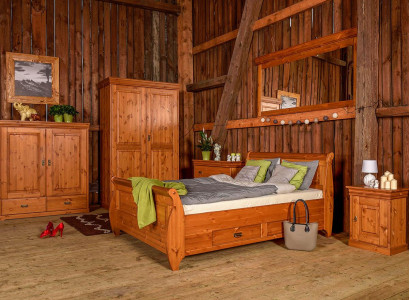 Farmers' Bedroom Bed Wood 180x200 Beds Brown Double Bed Furniture Upholstery New
