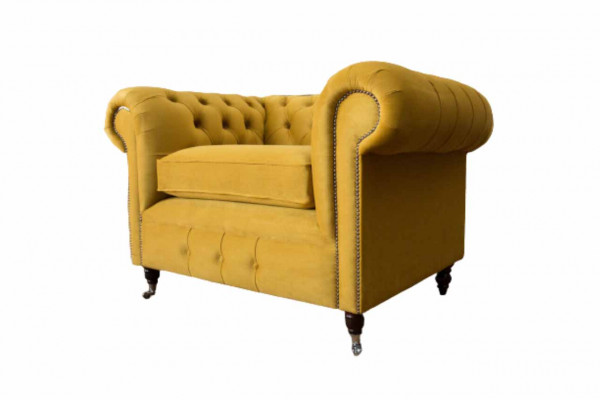 Chair Design Relax Textile Lounge Luxury Yellow Upholstery Seat Chesterfield