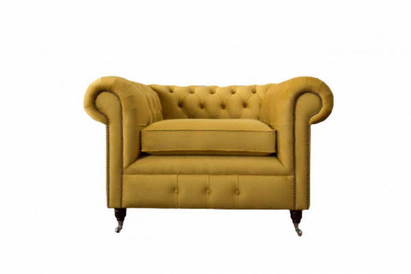 Chair Design Relax Textile Lounge Luxury Yellow Upholstery Seat Chesterfield