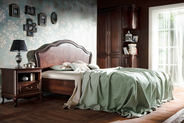 Bed, marital bed, Chippendale double bed, king bed, colonial bedroom model V-P-N