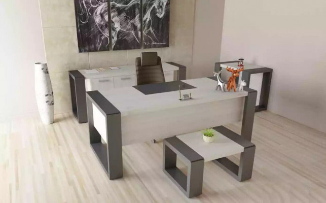 Gray office furniture desk file cabinet dresser coffee table 3-piece set