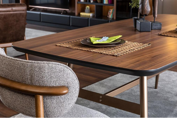 Designer brown dining table tables table + 4x armchair furniture 5-piece set