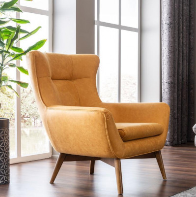 Armchair Wingback Armchair Cocktail Chair Modern Design Faux Leather Yellow