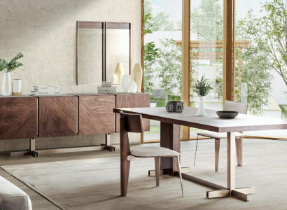 Brown dining table designer tables table + 4x armchair furniture 5-piece set