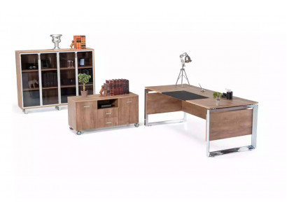 Office furniture set brown desk chest of drawers cabinet 3-piece set furniture