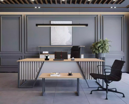 Bright Gray Office Furniture Office Furniture Set Desk Cabinet 3-piece