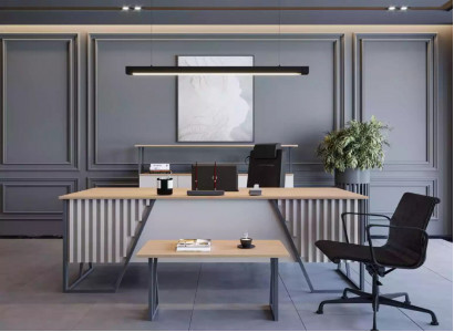 Bright Gray Office Furniture Office Furniture Set Desk Cabinet 3-piece