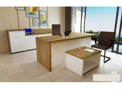 Office modern set corner desk brown coffee table filing cabinet 3-piece set.