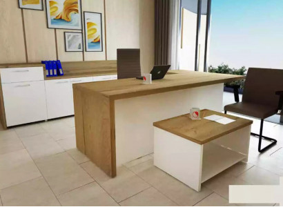 Office modern set corner desk brown coffee table filing cabinet 3-piece set.