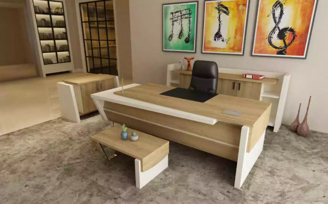 Desk, coffee table, filing cabinet, dresser, modern brown wood