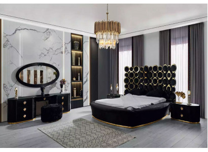 Complete bedroom set luxury bed 2x bedside tables dressing table mirror 5-piece