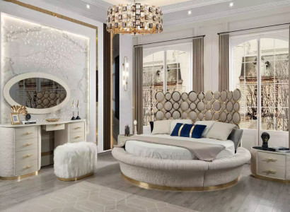Modern bedroom set: bed + 2x nightstands + dressing table + mirror, 5-piece set