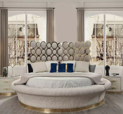 Modern bedroom set: bed + 2x nightstands + dressing table + mirror, 5-piece set
