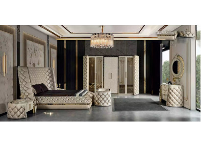 Bedroom set Chesterfield furniture design bed wardrobe mirror 7-piece.