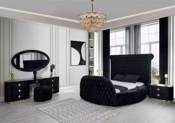 Modern Chesterfield bed in luxurious black color