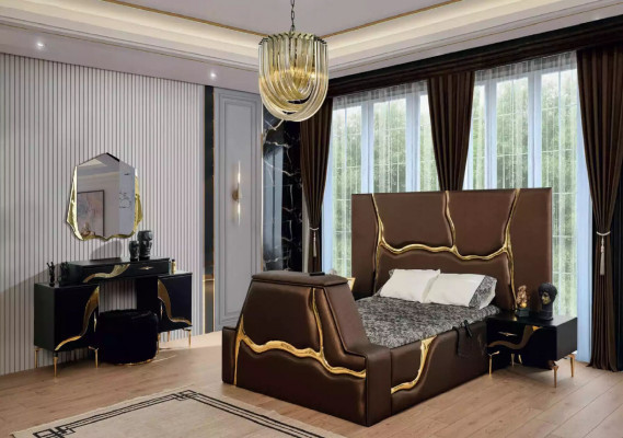 Luxury bedroom set bed nightstand gold dressing table nightstands 5-piece set