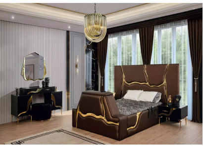 Luxury bedroom set bed nightstand gold dressing table nightstands 5-piece set
