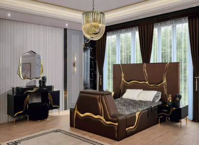 Luxury bedroom set bed nightstand gold dressing table nightstands 5-piece set