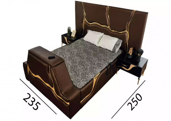 Luxury bedroom set bed nightstand gold dressing table nightstands 5-piece set
