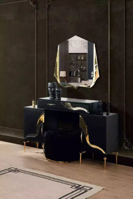 Luxury bedroom set bed nightstand gold dressing table nightstands 5-piece set