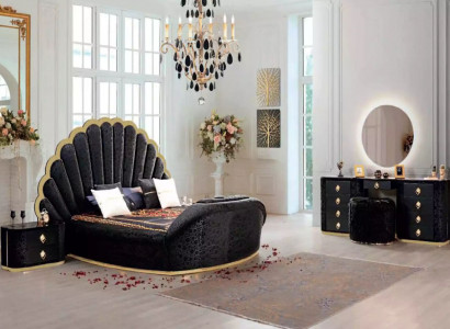 Modern luxury bedroom furniture made from high-quality fabric and sturdy wood.