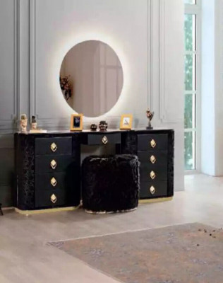 Modern luxury bedroom furniture made from high-quality fabric and sturdy wood.