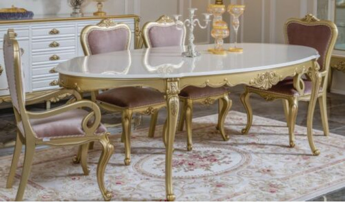 Design Dining Room Set 8-piece Dining Table Chair Sideboard Glass Cabinet Mirror