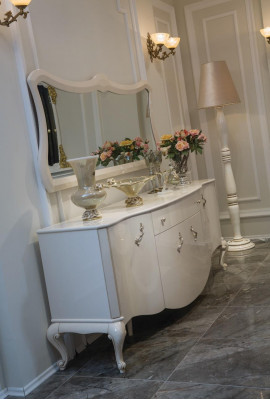 Dining room set 9 pieces: furniture table, 4x chair, sideboard, mirror, display cabinet, stool