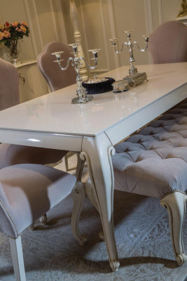 Dining room set 9 pieces: furniture table, 4x chair, sideboard, mirror, display cabinet, stool