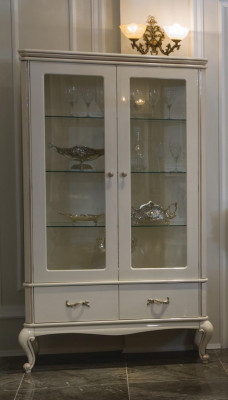 Dining room set 9 pieces: furniture table, 4x chair, sideboard, mirror, display cabinet, stool