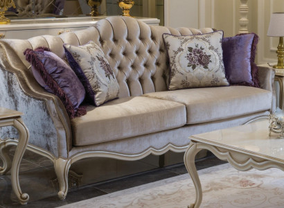 Three-seater luxury couch, three-seater upholstered classic seating, sofas, room furniture.