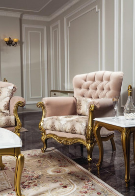 Design armchair luxury wood furniture classic Chesterfield textile living room new