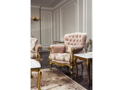 Design armchair luxury wood furniture classic Chesterfield textile living room new