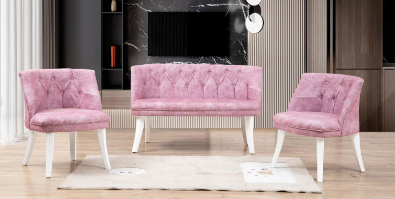 Kitchen seating ensemble bench armchair pink Chesterfield set seating furniture fabric