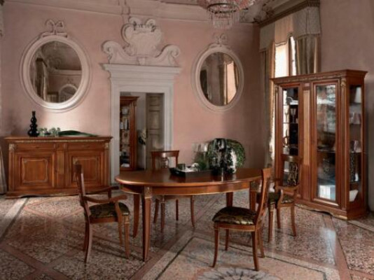 Classic dining table set, solid wood dining room suite, 6x armchair, 7 pieces.