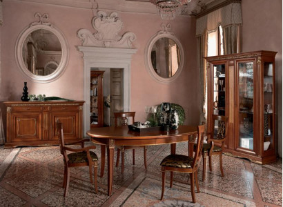 Dining Room Complete Set: Table, Sideboard, 4x Chairs, Display Cabinet, Baroque 7-piece, Solid Wood