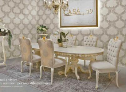 Italian solid wood dining room furniture 6x chairs armchair set ensemble