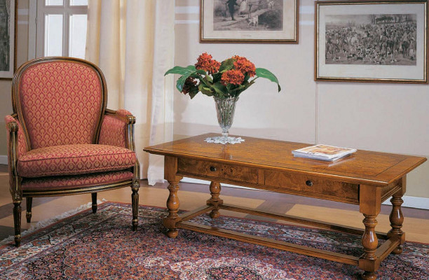Armchair with Side Table Antique Style Furniture Solid Wood Table Armchair Set 2-piece New