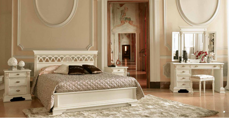 Luxury Bedroom Set 6-piece Bed 2x Nightstand Dressing Table Designer Furniture Solid Wood
