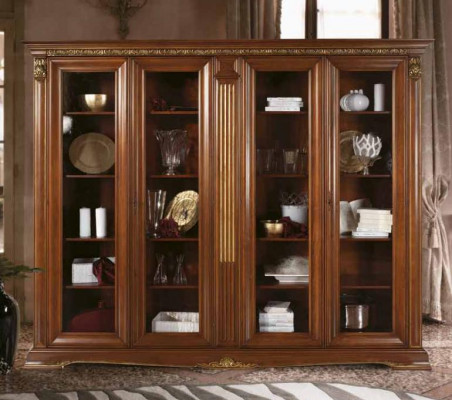 Showcase glass wall cabinet display shelf baroque rococo Italian style furniture solid wood