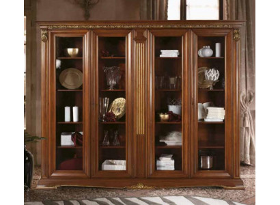 Showcase glass wall cabinet display shelf baroque rococo Italian style furniture solid wood
