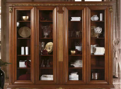 Showcase glass wall cabinet display shelf baroque rococo Italian style furniture solid wood